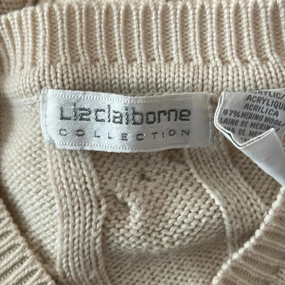 Vintage Liz Claiborne Cream Button Down Knit Cardigan Sweater Size Small - Picture 3 of 6